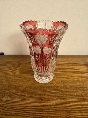 VTG Anna Hutte Bleikristall Ruby Red Lead Crystal Vase Germany Floral